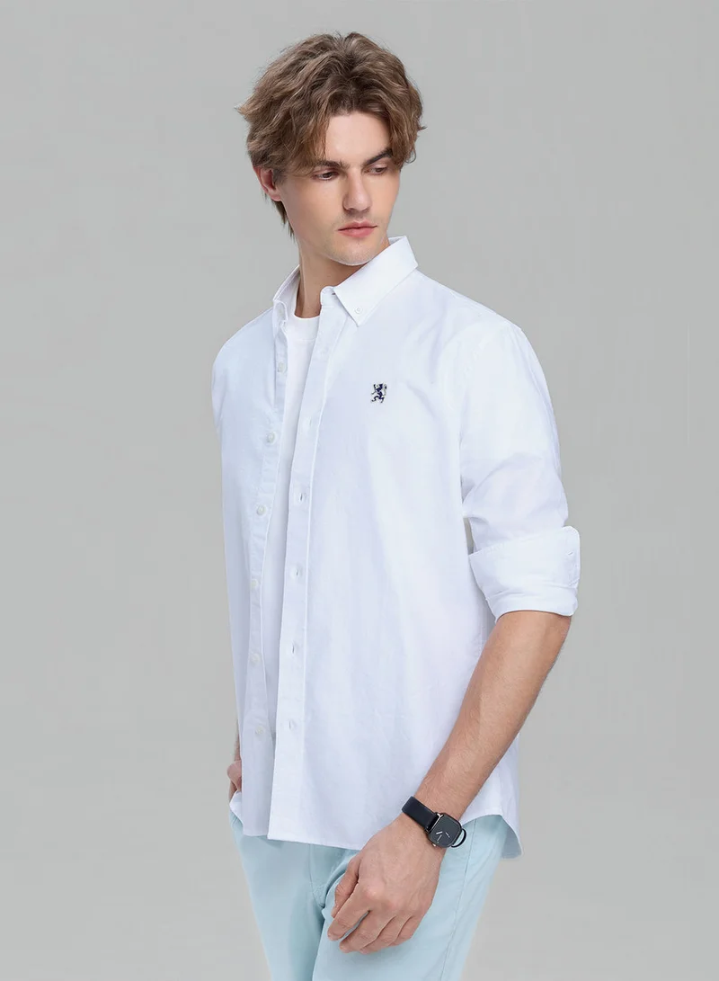 جيوردانو Men’s Cotton Slim Oxford Shirt with Embroidery